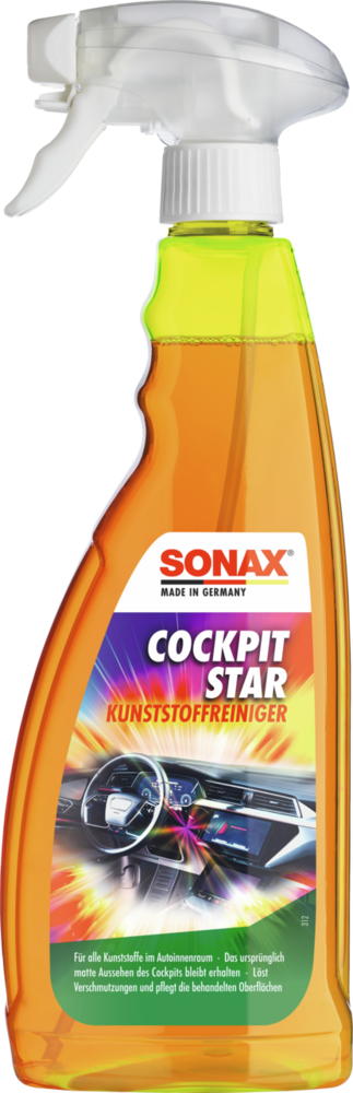 SONAX CockpitStar (750 ml) Cockpitreiniger/Kunststoffreiniger Innen | Cockpitreiniger für alle Kunststoffe im Autoinnenraum mit trendigem frischem Duft