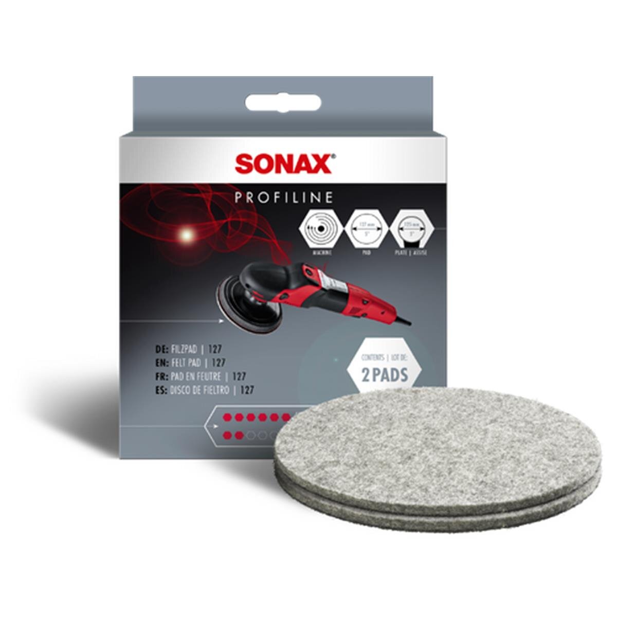SONAX - PROFILINE Filzpad 127, 2er Set, 127mm Durchmesser