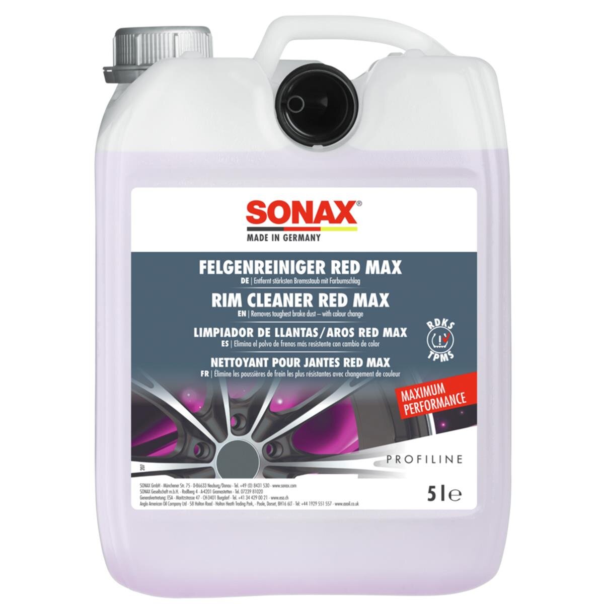 5l Profiline Felgenreiniger Red Max Alufelgen Stahlfelgen + Sprühboy Profiline Felgenreiniger Red Max Sonax 02315050 Sonax 04997000