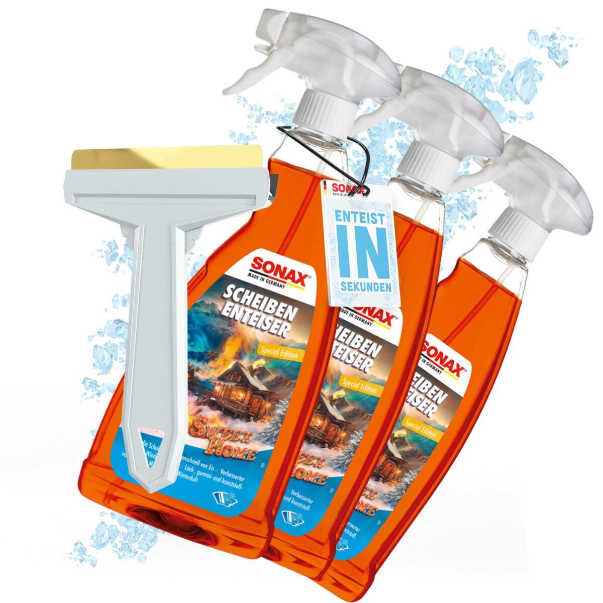 Sonax Scheibenenteiser Sweet Home Set + Eiskratzer 3x Enteiser + 1x Eiskratzer