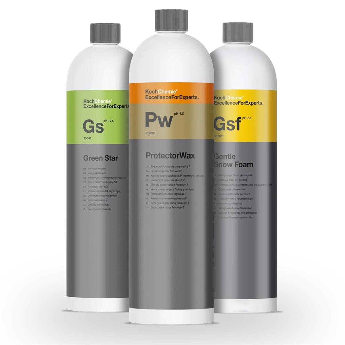 Koch Chemie Fahrzeugaußenreinigung + Konservierung Set: Gentle Snow Foam + Green Star + Protector Wax